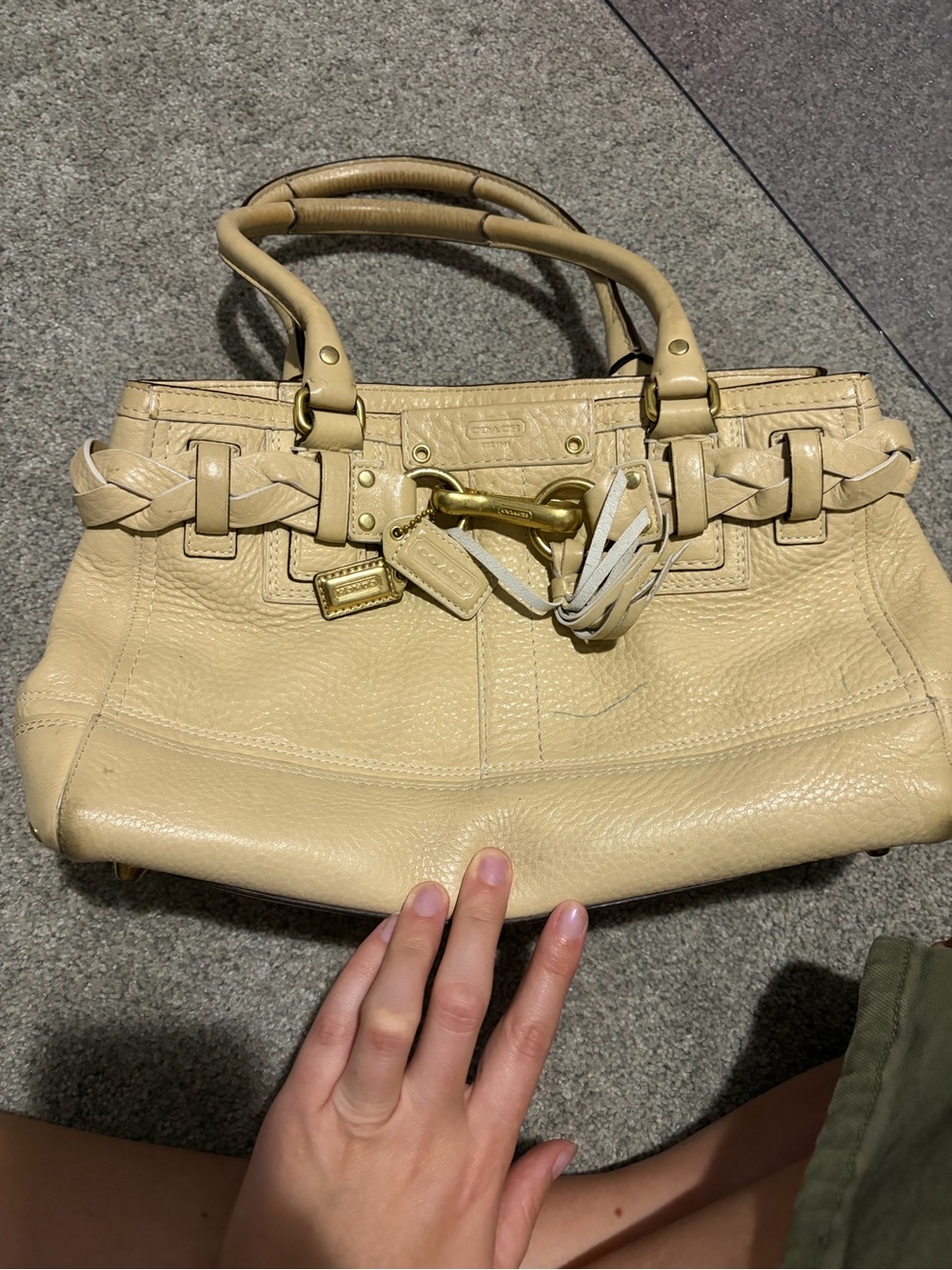 Coach Beige Leather Satchel with Brass Hardware